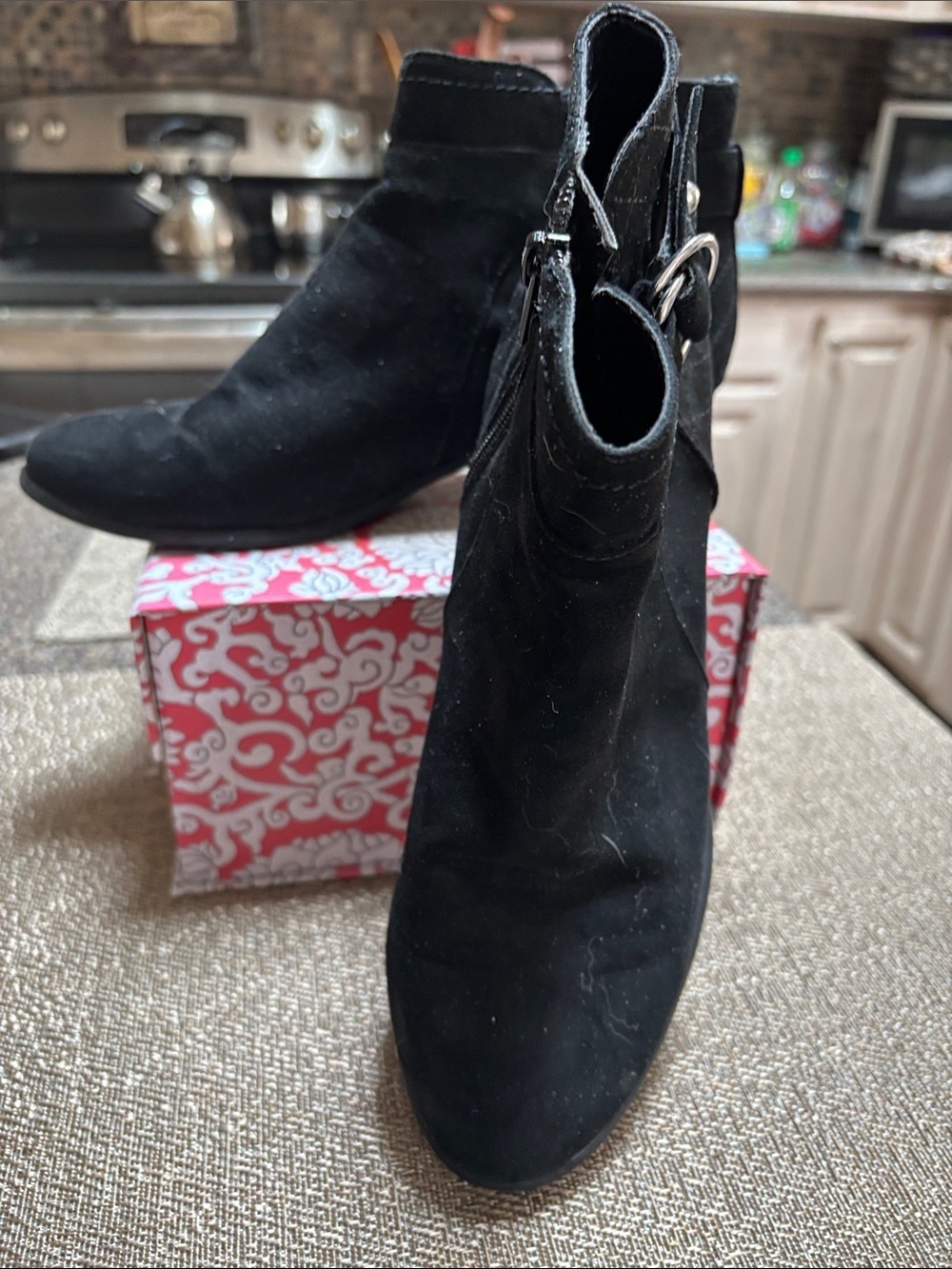 Unisa Black Suede Ankle Bootie with Side Buckle
